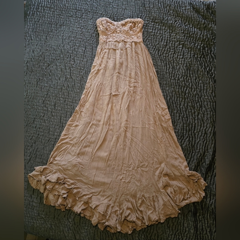 Free People Cream Strapless Maxi Dress